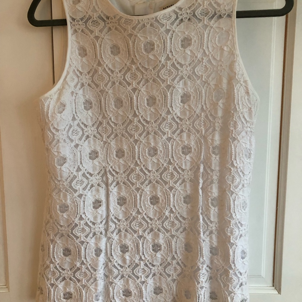 Dressy white top with lacy stretchy overlay